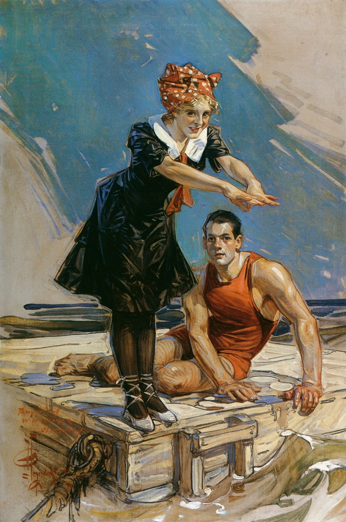 「筏の上のカップル」 J・C・ライエンデッカー （1909年） | J.C. Leyendecker: American Imagistより