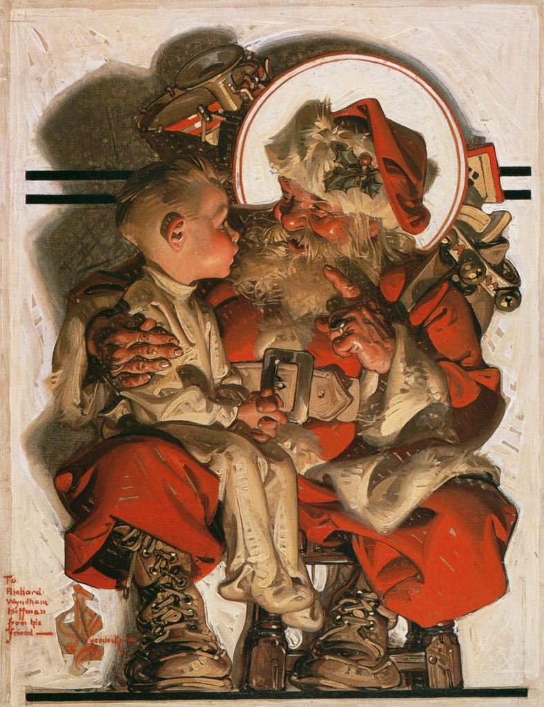 「クリスマス前夜（サンタの膝に乗る少年）」 J・C・ライエンデッカー （1923年） | J.C. Leyendecker: American Imagistより