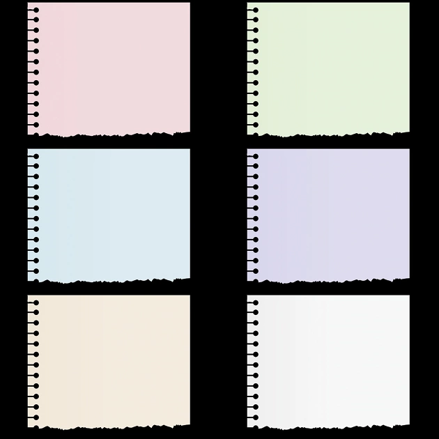 6種類の破ったメモ用紙の背景イラストとベクター