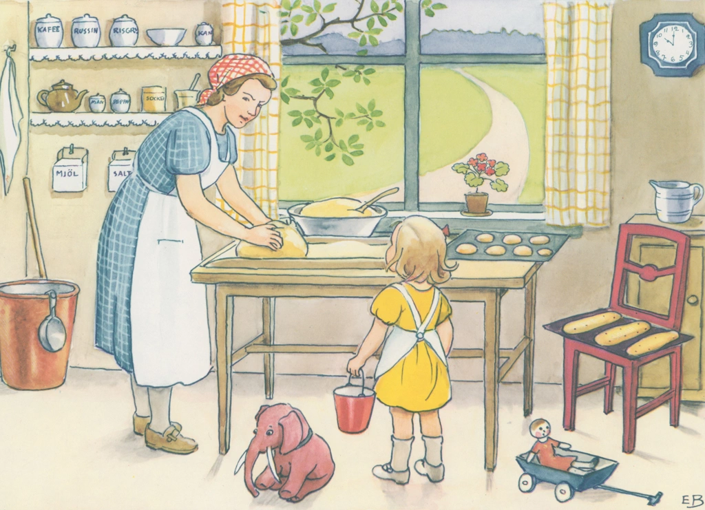 Plate #2 from “Talented Annika” by Elsa Beskow | The Mother Asks Her Daughter to Watch a Cow