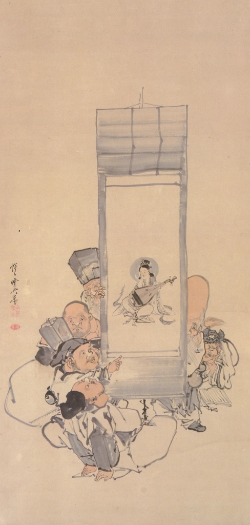 Six Gods of Good Fortune with Benzaiten on a Hanging Scroll by Kawanabe Kyōsai (1871-89) | from This is Kyōsai!: the Israel Goldman Collection