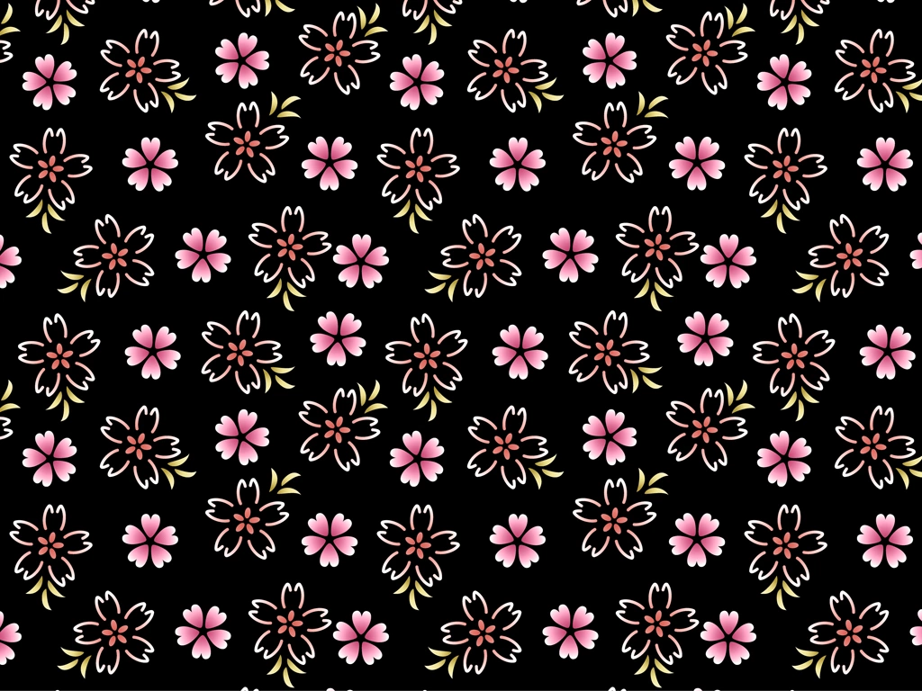 6種類の桜の花柄の背景イラストとベクター | ピンク色と黒色