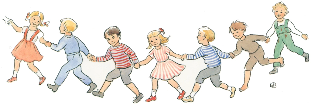 「ペーテルおじさん 挿絵 #19」 エルサ・ベスコフ | 手をつないで踊る子供たち