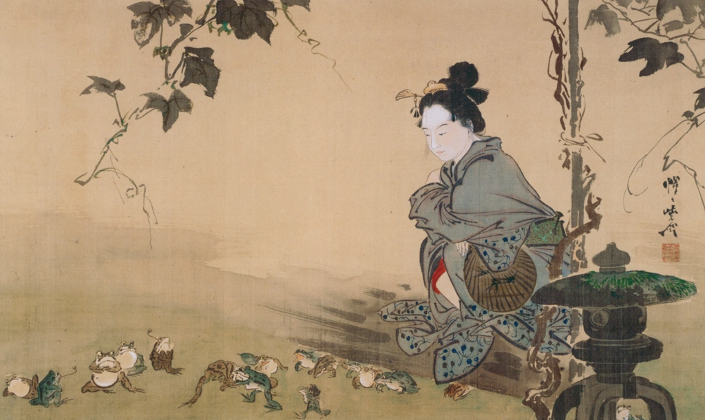 「美人観蛙戯図」 河鍋暁斎 | 画鬼・暁斎 KYOSAI 幕末明治のスター絵師と弟子コンドルより