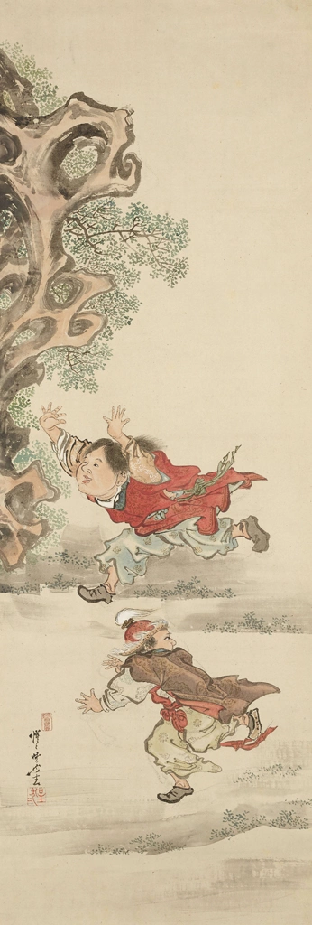 「司馬温公甕割図」 河鍋暁斎 (1881-89年) | 左隻 大英博物館より