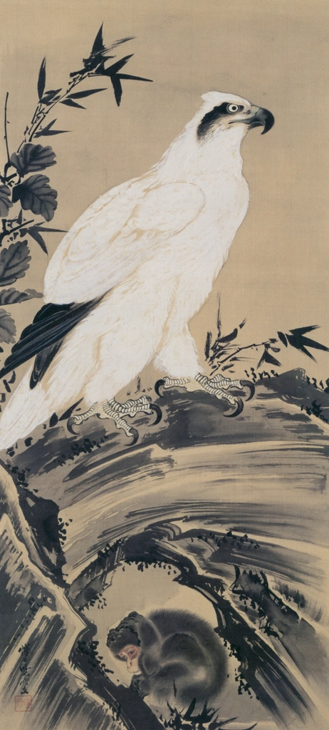 White Eagle and Monkey by Kawanabe Kyōsai (1884) | from Kyosai: master painter and his student Josiah Coder