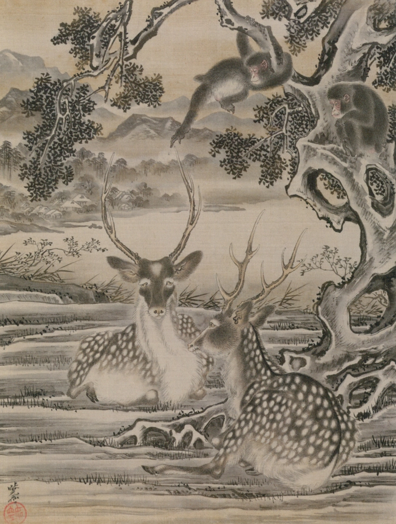 「鹿に猿図」 河鍋暁斎 (1888年) | 画鬼・暁斎 KYOSAI 幕末明治のスター絵師と弟子コンドルより