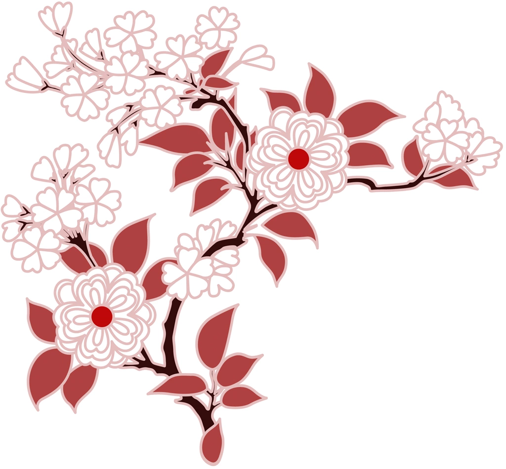 6種類の八重桜のデザインのイラストとベクター | 白色と赤色