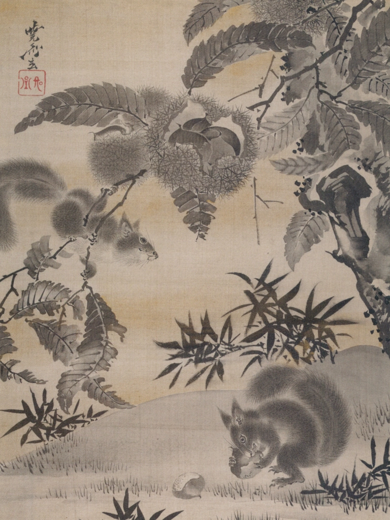Squirrels Gathering Chestnuts by Kawanabe Kyōsai (1888) | from Kyosai: master painter and his student Josiah Coder