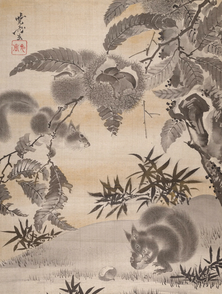 Squirrels Gathering Chestnuts by Kawanabe Kyōsai (1888) | from Metropolitan Museum of Art