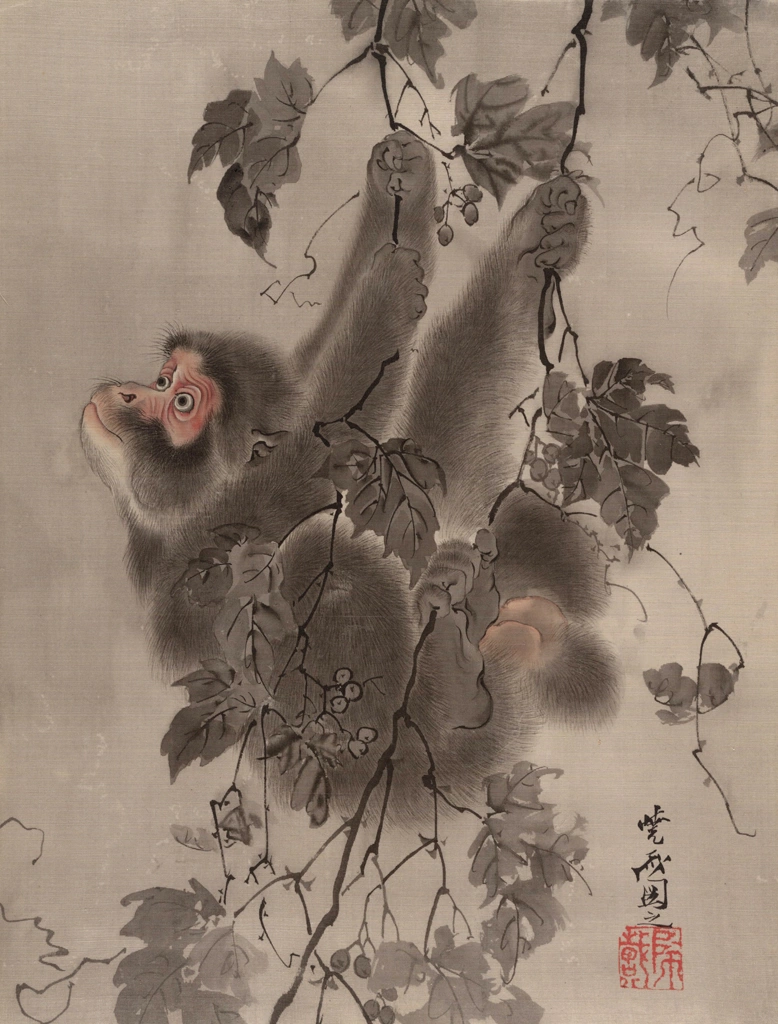 Monkey Hanging from Grapevines by Kawanabe Kyōsai (1888) | from Metropolitan Museum of Art