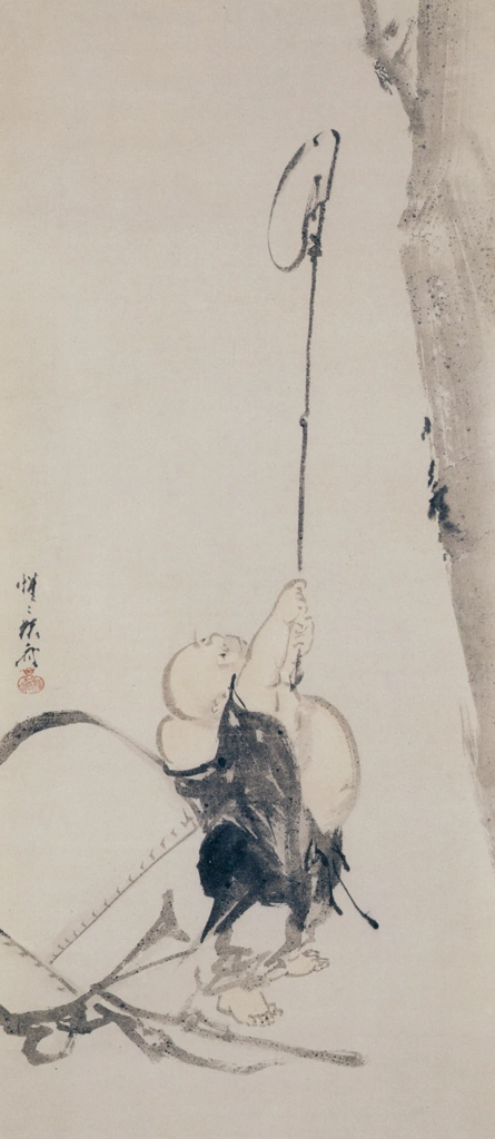 「布袋の蝉採り図」 河鍋暁斎 | 左隻 画鬼・暁斎 KYOSAI 幕末明治のスター絵師と弟子コンドルより