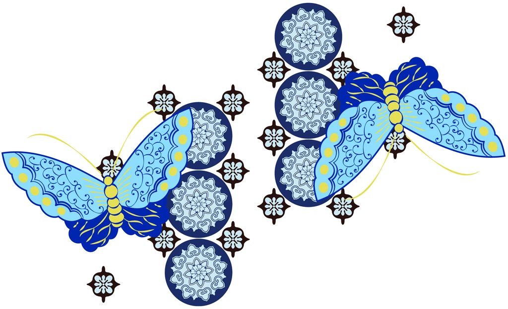 Set of 6 Butterfly Design Illustrations and Vectors | Light Blue, Blue and Navy
