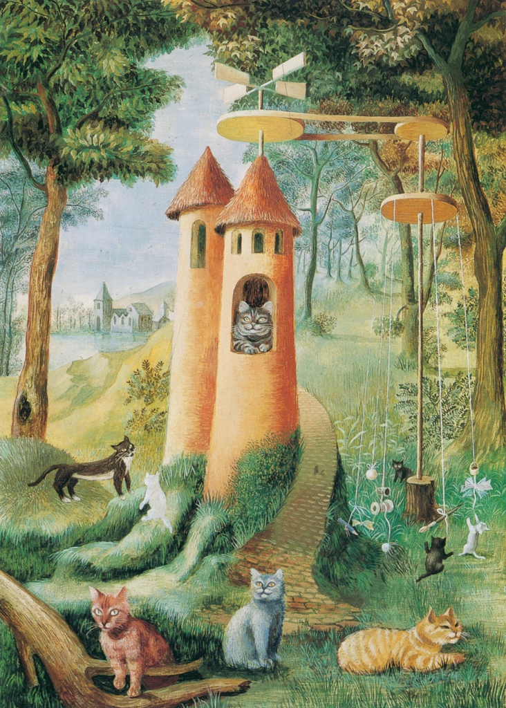 Paraíso de los gatos by Remedios Varo (1955) | from Remedios Varo Exhibition Catalog 1999