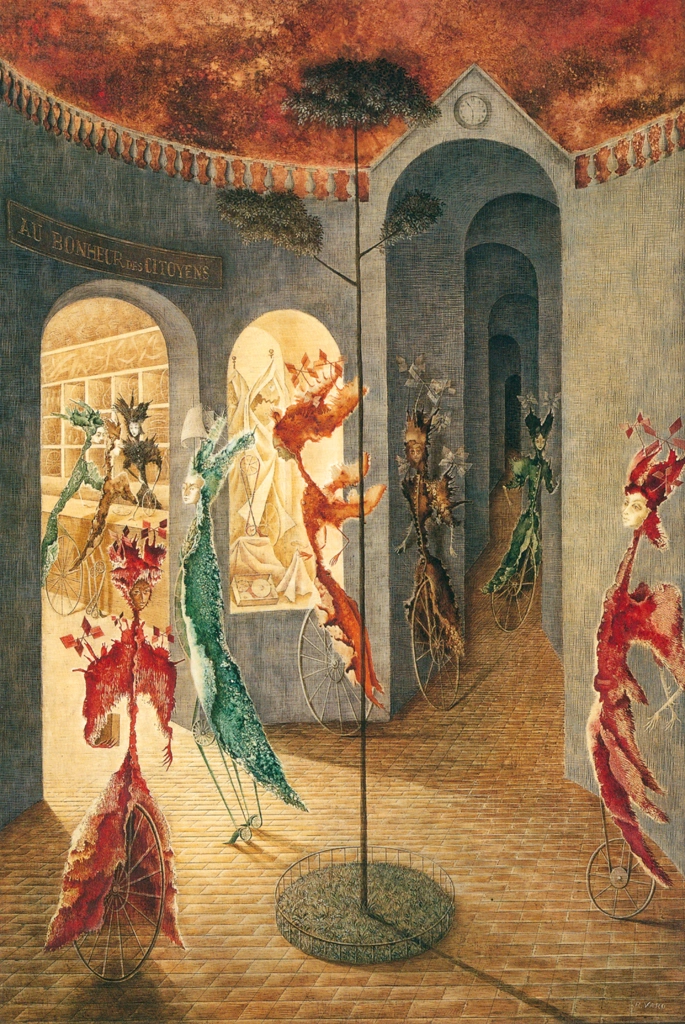 Au bonheur des dames by Remedios Varo (1956) | from Remedios Varo Exhibition Catalog 1999