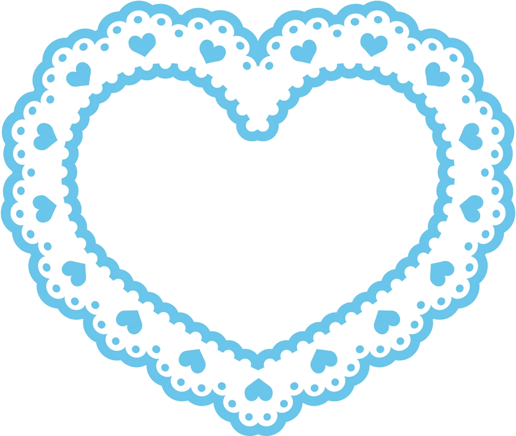 Set of 6 Heart Shaped Lace Frame Illustrations and Vectors #2 | Light Blue