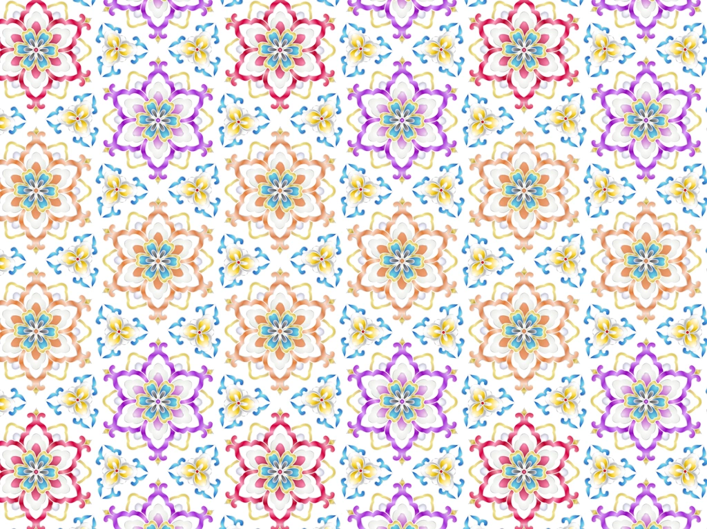 6種類の幾何学的な花柄模様の背景イラストとベクター | 白色