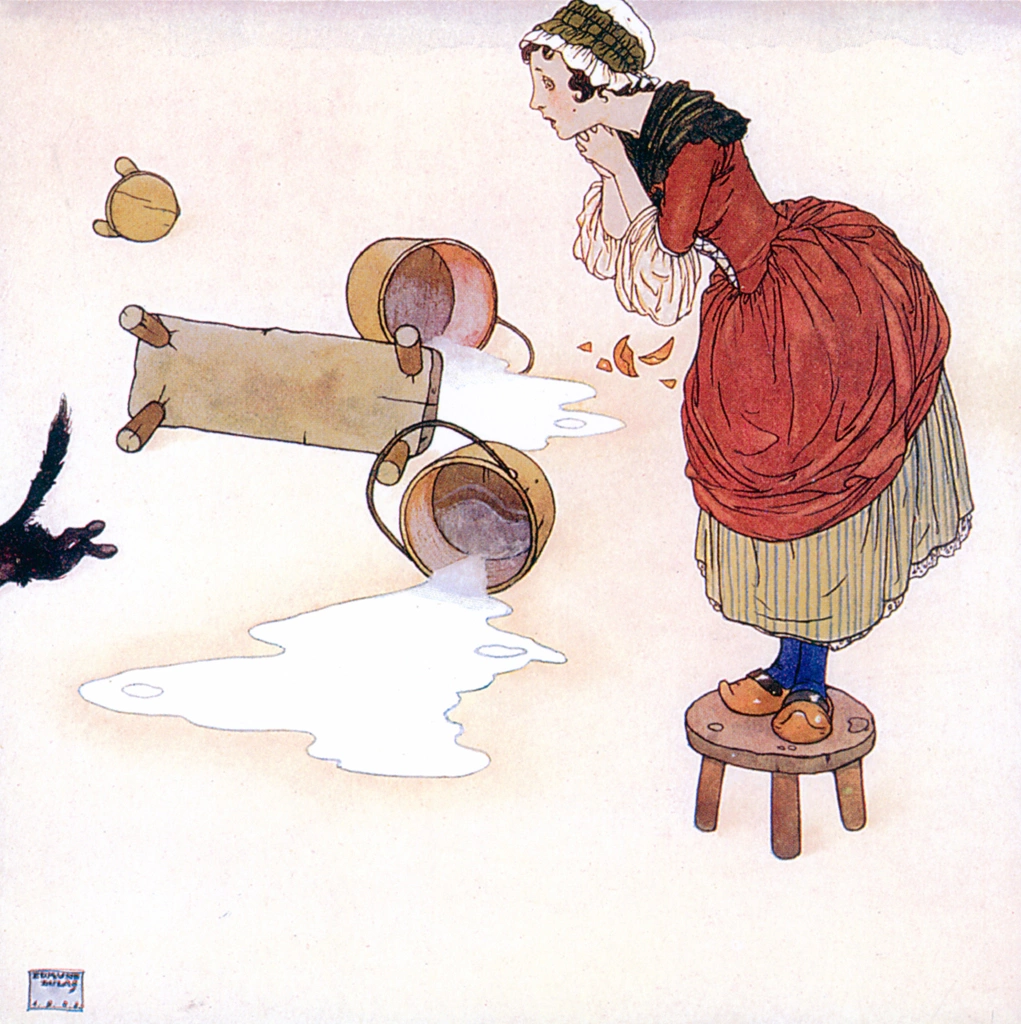 M was a merry milk-maid by Edmund Dulac | from Lyrics Pathetic & Humorous from A to Z