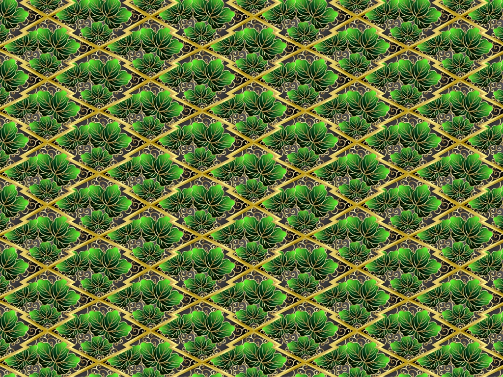Set of 6 Geometric Paulownia Pattern Background Illustrations and Vectors | Green and Gold