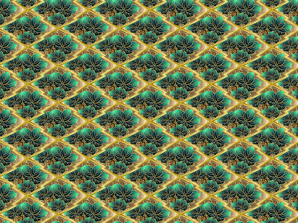 Set of 6 Geometric Paulownia Pattern Background Illustrations and Vectors | Dark Green and Gold