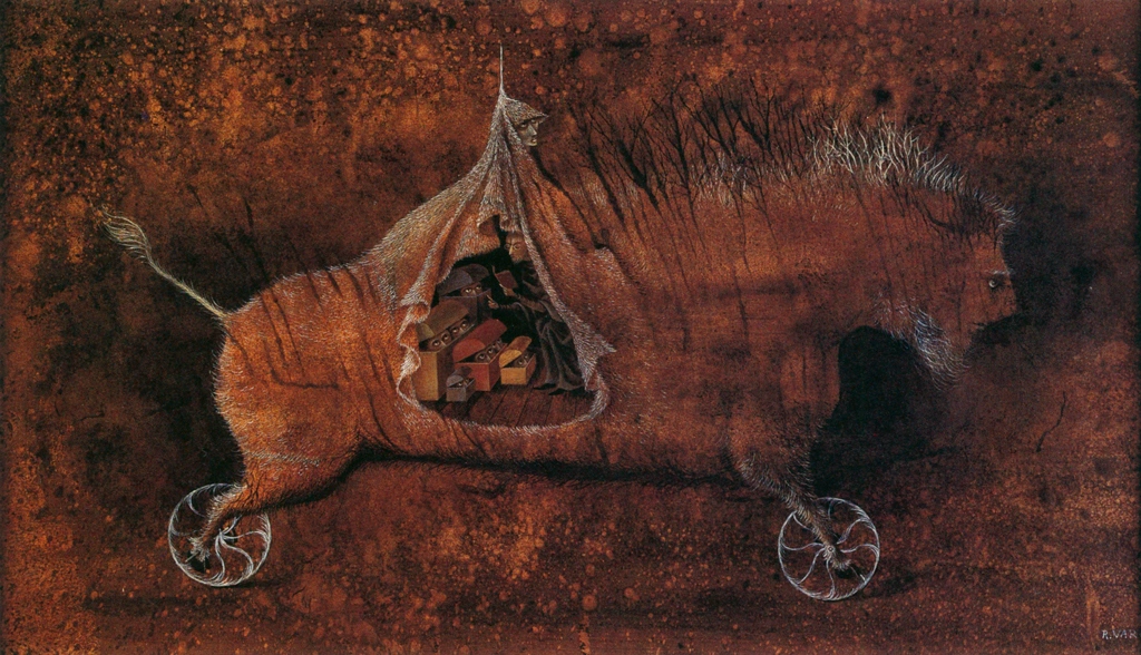 Internado ambulante by Remedios Varo (1962) | from Remedios Varo Exhibition Catalog 1999