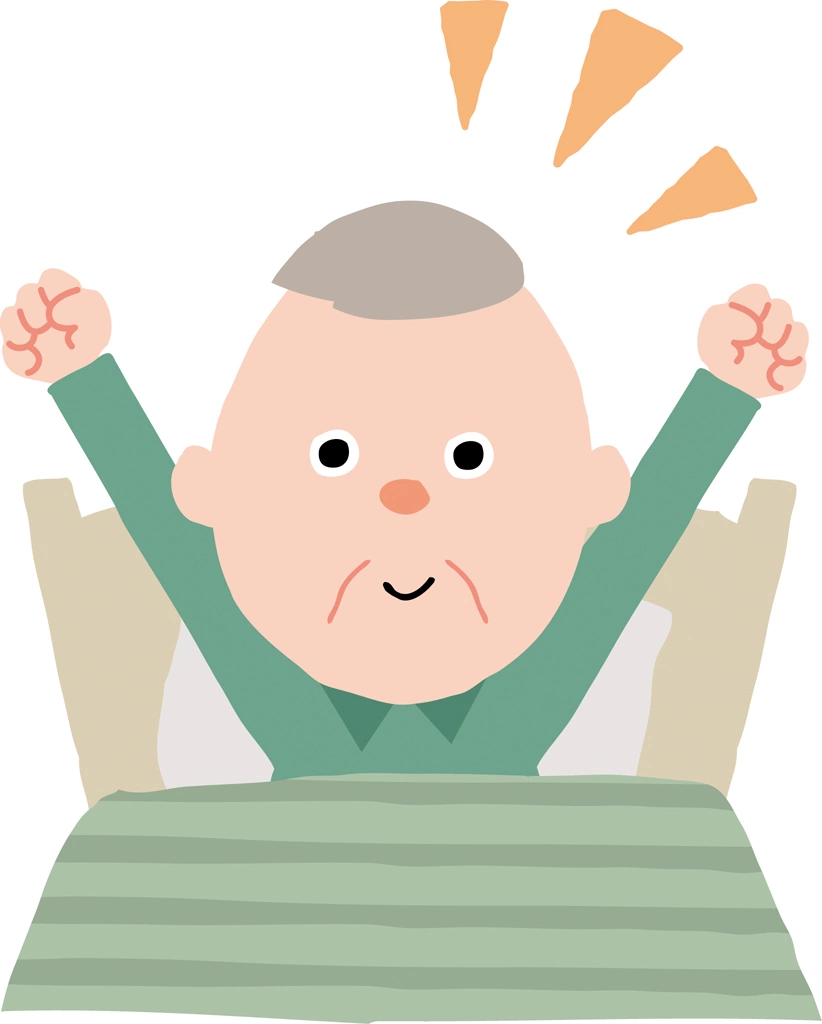 Set of 3 Old Man Waking Up Feeling Refreshed Illustrations and Vectors | Mongoloid