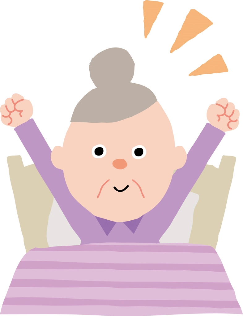 Set of 3 Old Woman Waking Up Feeling Refreshed Illustrations and Vectors | Mongoloid