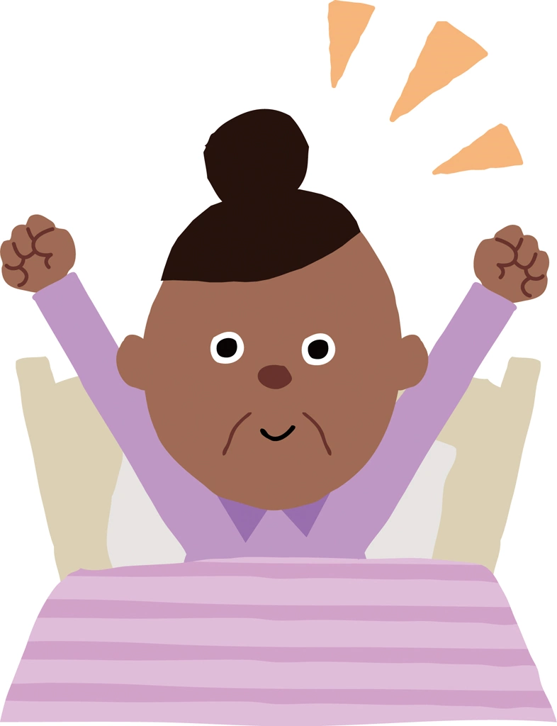 Set of 3 Old Woman Waking Up Feeling Refreshed Illustrations and Vectors | Black People