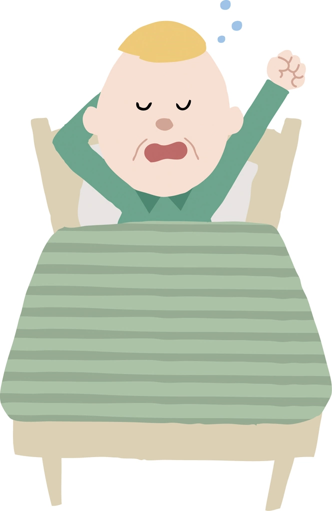 3種類のあくびしながら起きるおじいさんの人物イラストとベクター | 白人