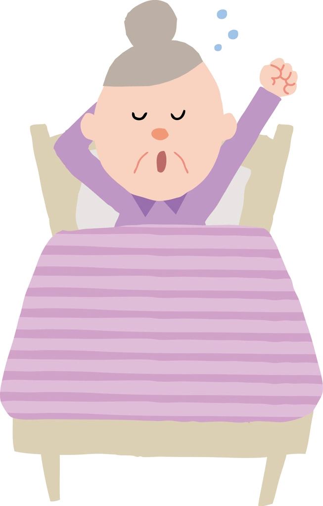 Set of 3 Old Woman Waking Up Yawning Illustrations and Vectors | Mongoloid