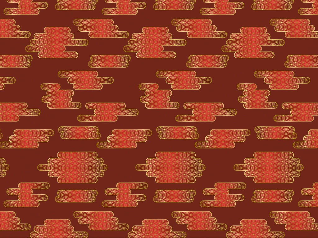 Set of 6 Japanese Cloud Pattern Background Illustrations and Vectors | Red
