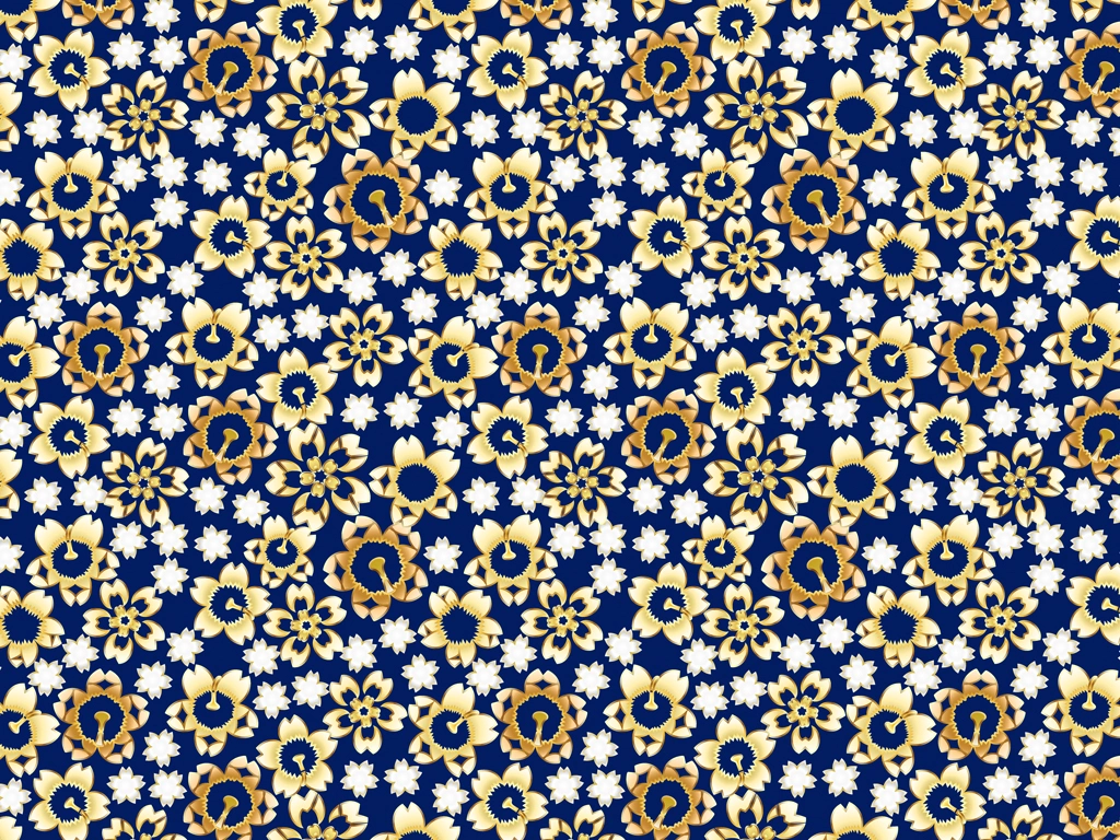 Set of 5 Cherry Blossom Pattern Background Illustrations and Vectors | Goldm White and Navy
