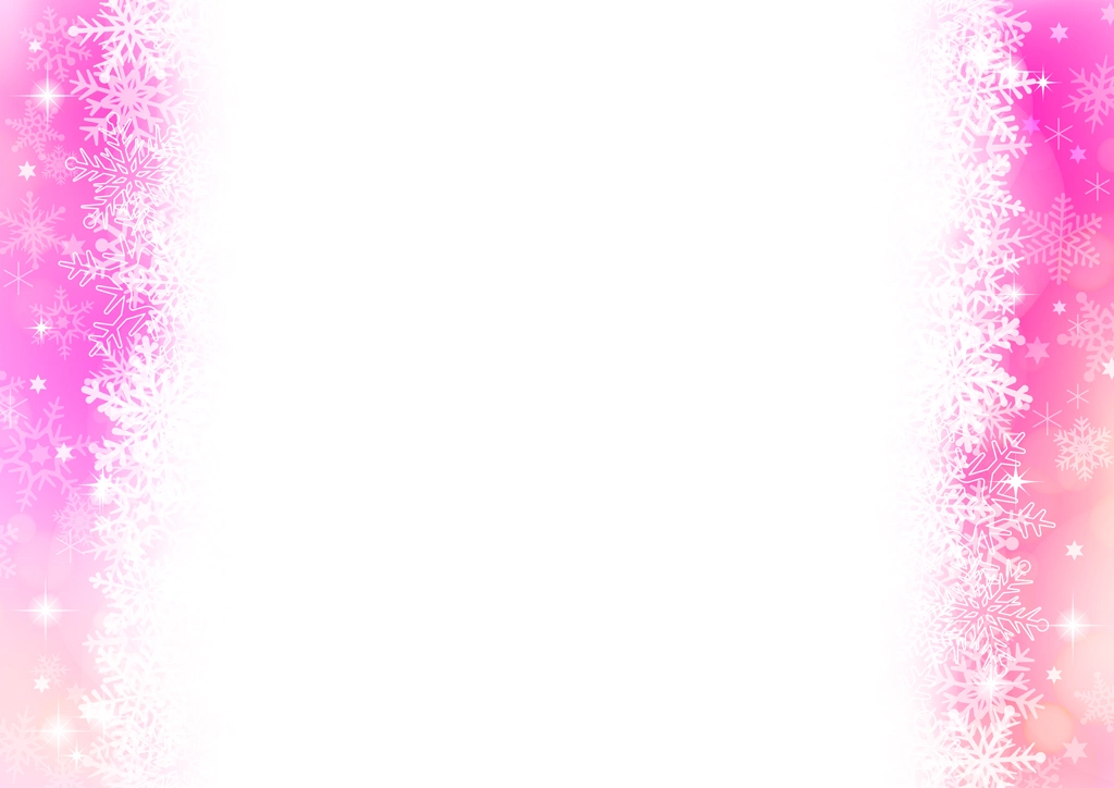 6種類の雪の結晶とフレームの背景イラストとベクター | ピンク色