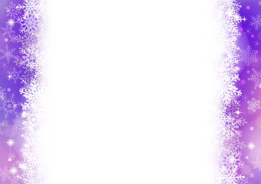 6種類の雪の結晶とフレームの背景イラストとベクター | 紫色