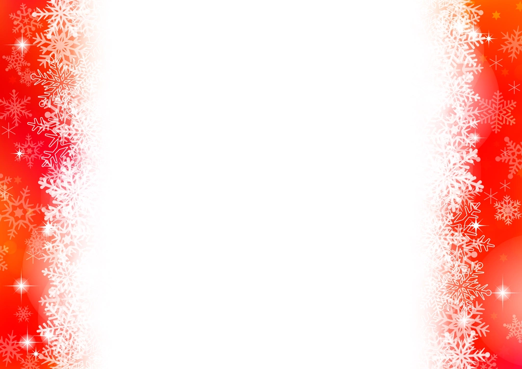 6種類の雪の結晶とフレームの背景イラストとベクター | 赤色