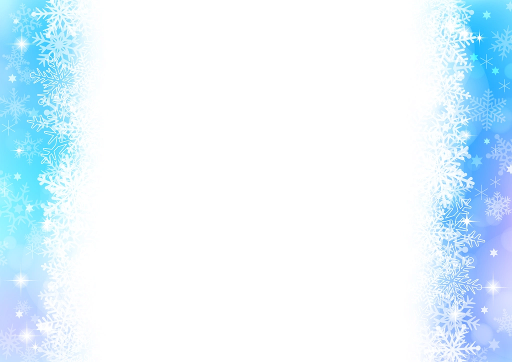 6種類の雪の結晶とフレームの背景イラストとベクター | 水色
