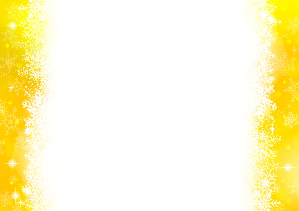6種類の雪の結晶とフレームの背景イラストとベクター | 黄色