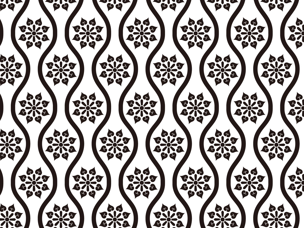 Set of 5 Floral and Tatewaku Pattern Background Illustrations and Vectors | Black and White