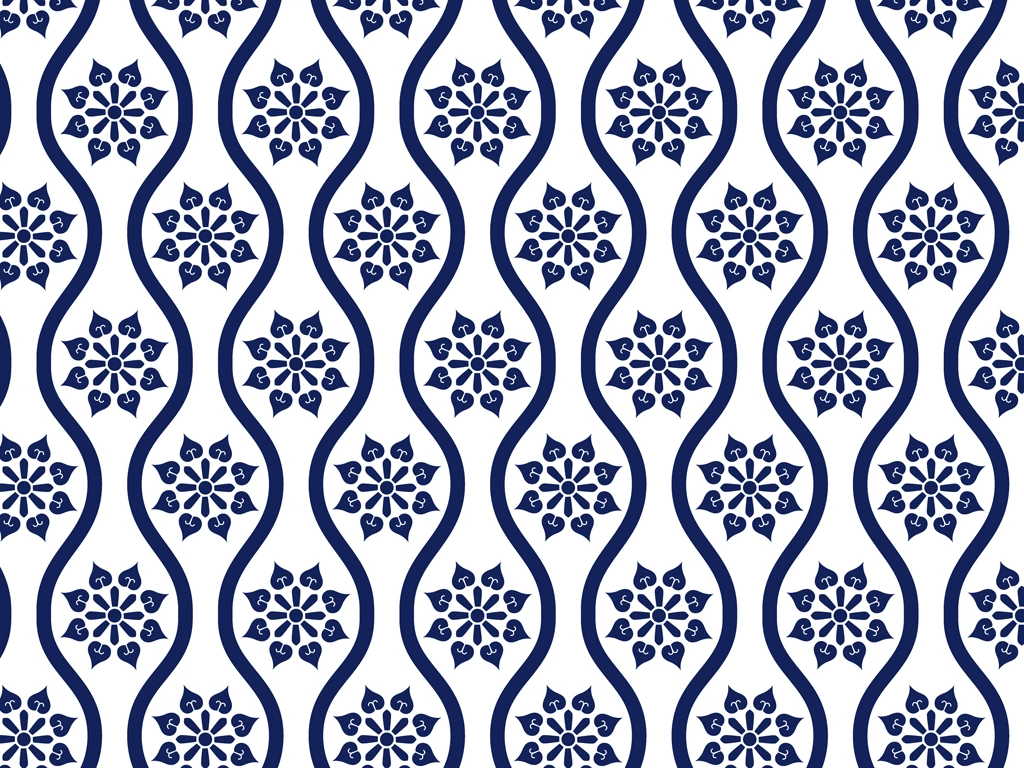 Set of 5 Floral and Tatewaku Pattern Background Illustrations and Vectors | Blue and White