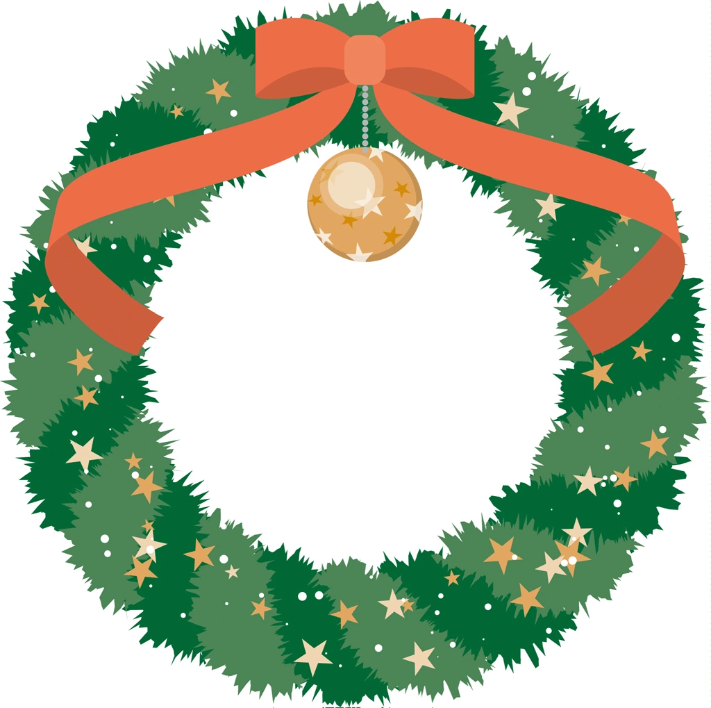 Set of 4 Christmas Wreath Illustrations and vectors | with Red Ribbon and Ball