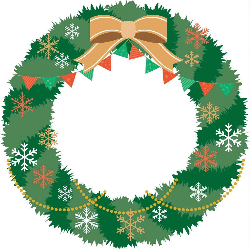 Set of 4 Christmas Wreath Illustrations and vectors | with Ribbon and Snowflakes