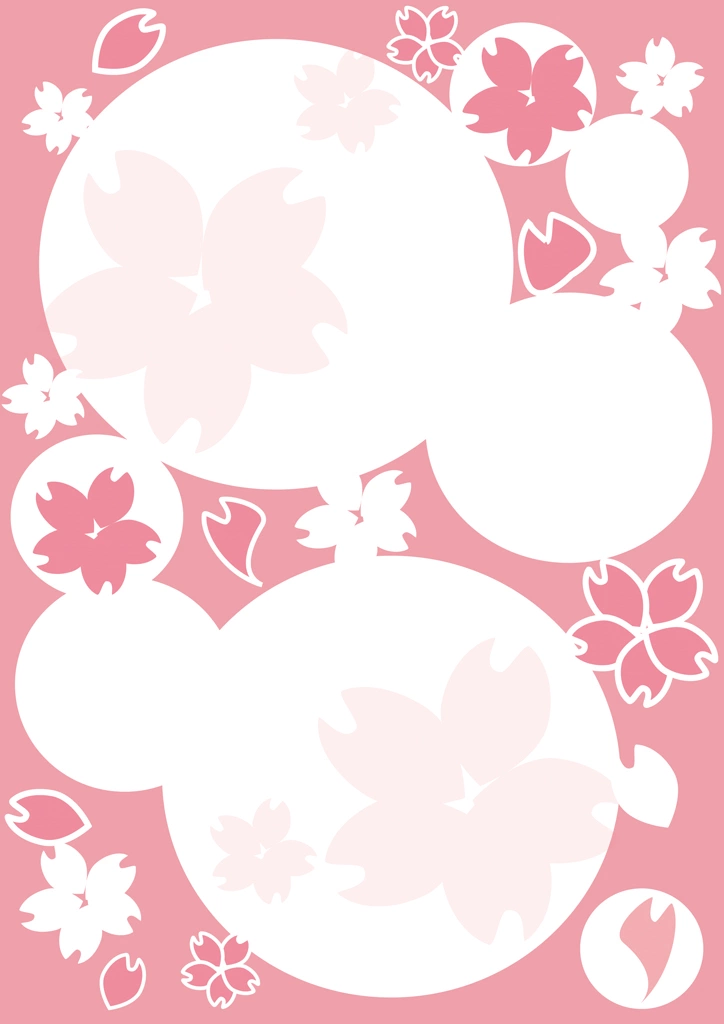 5種類の桜の花と白色の円の背景イラストとベクター | ピンク色