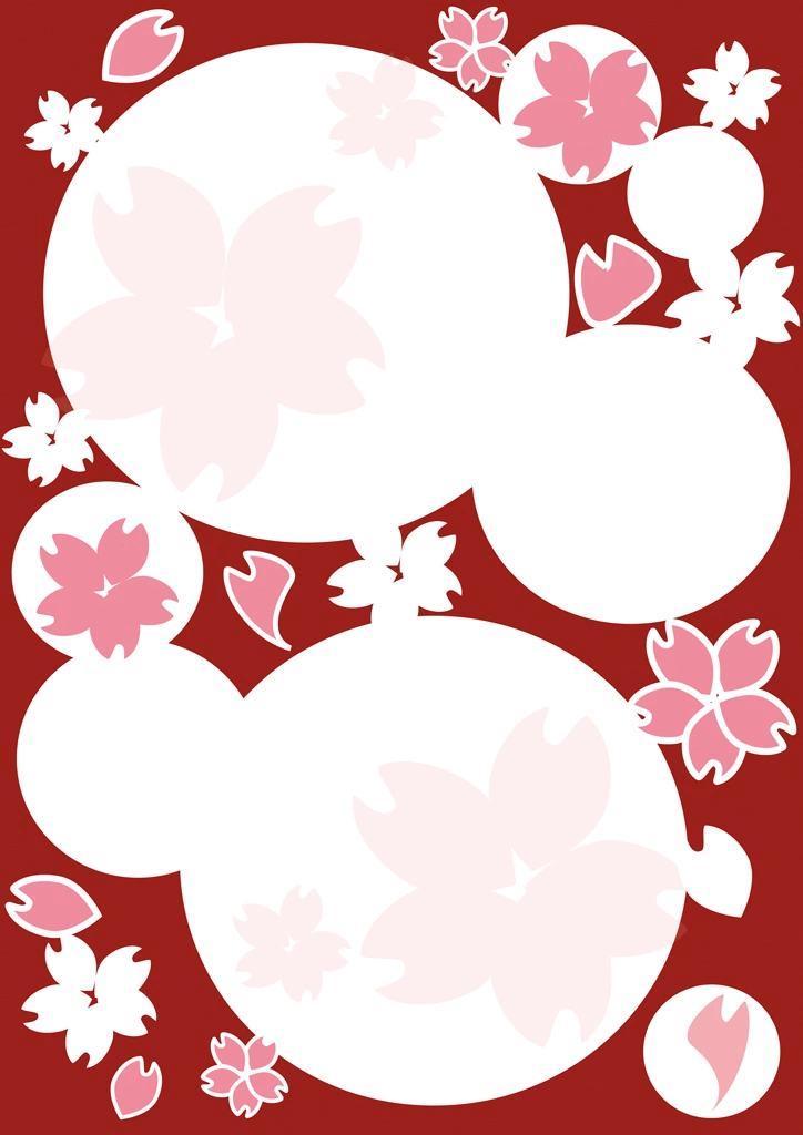 5種類の桜の花と白色の円の背景イラストとベクター | 赤色