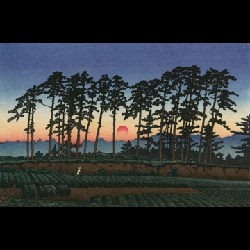 「東京二十景 池上市の倉（夕陽）」 川瀬巴水 （1928年）