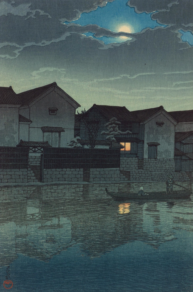 「旅みやげ 第三集 出雲松江（おぼろ月）」 川瀬巴水 （1924年） | 旅みやげ 第3集より