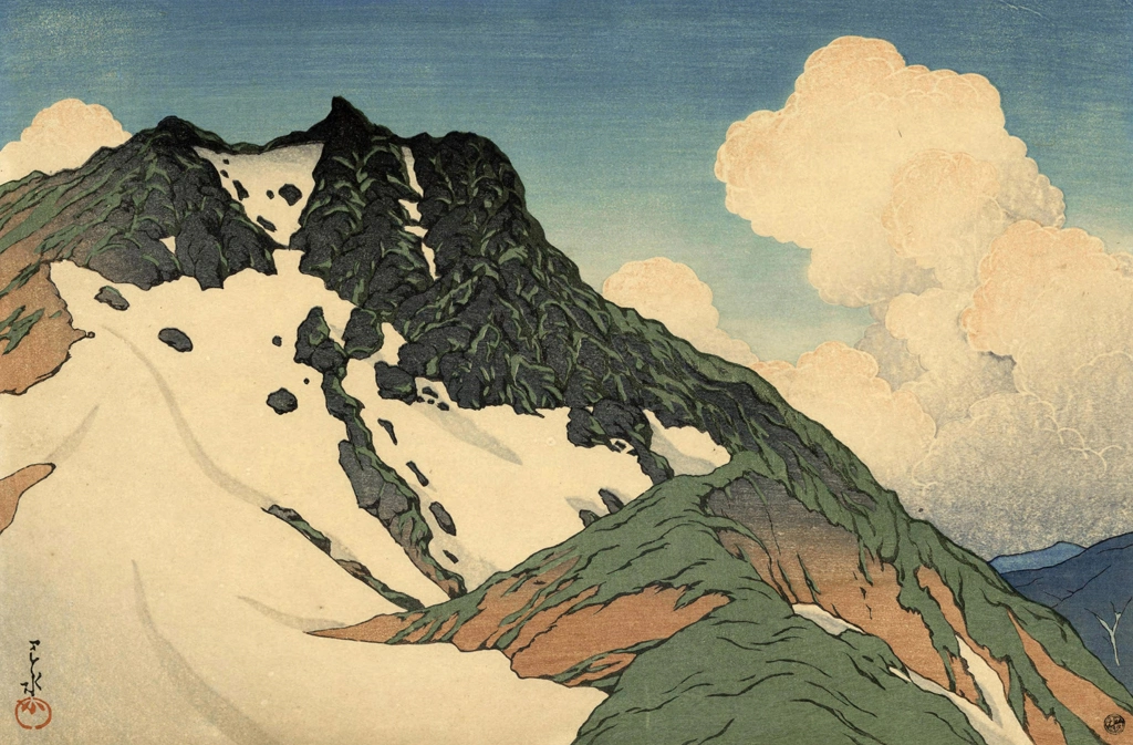 「旅みやげ 第三集 白馬山より見たる朝日嶽」 川瀬巴水 （1924年） | 日本風景選集より