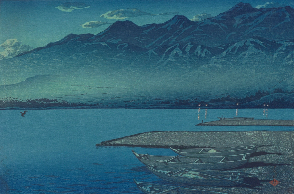 「旅みやげ 第二集 月明の加茂湖（佐渡）」 川瀬巴水 （1921年） | 2