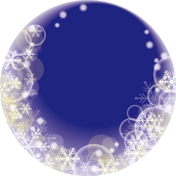 6種類の雪の結晶と円フレームの背景イラストとベクター