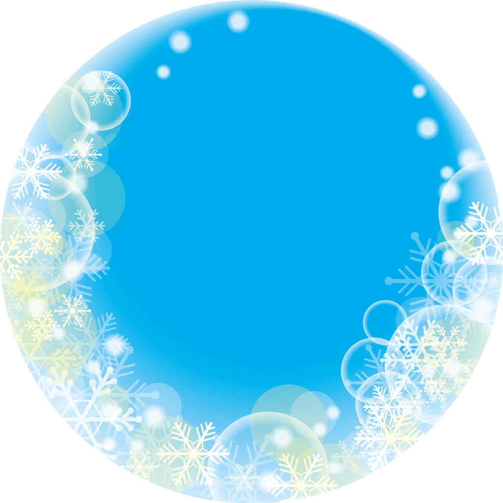 6種類の雪の結晶と円フレームの背景イラストとベクター | 水色