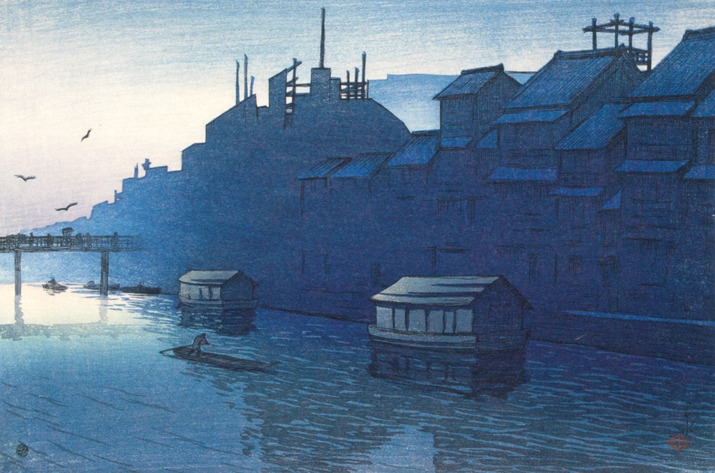 「旅みやげ 第二集 大坂道とん堀の朝」 川瀬巴水 （1921年） | 生誕130年 川瀬巴水展 郷愁の日本風景より